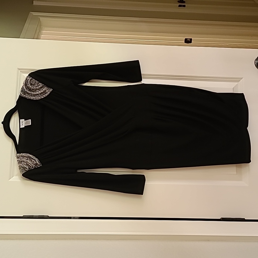 Black Cashe dress with silver beaded shoulders